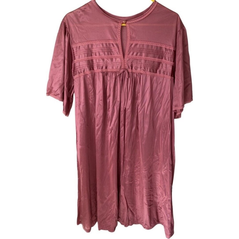 Vtg Mauve Pink Dixie Belle Granny Nightgown Short Peek A Boo Top 2XL 46-48
